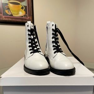 Steve Madden White Leather Officer Combat Boots